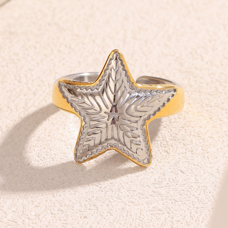 Bague tendance moderne en acier inoxydable multicolore à motif étoile (1 pièce) 2