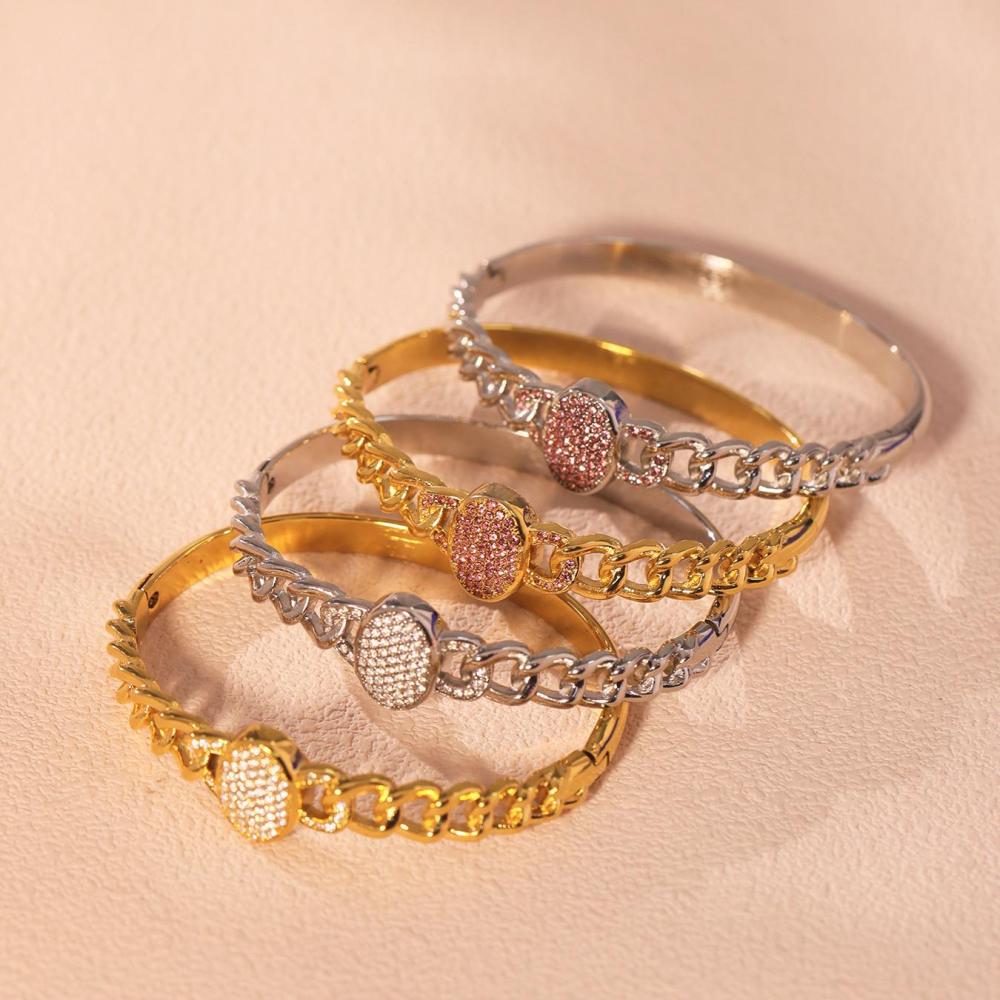Bracelet Jonc Ovale De Luxe Pour Femme, En Acier Inoxydable, Couleur Or, Étanche (1 Pièce) Image2