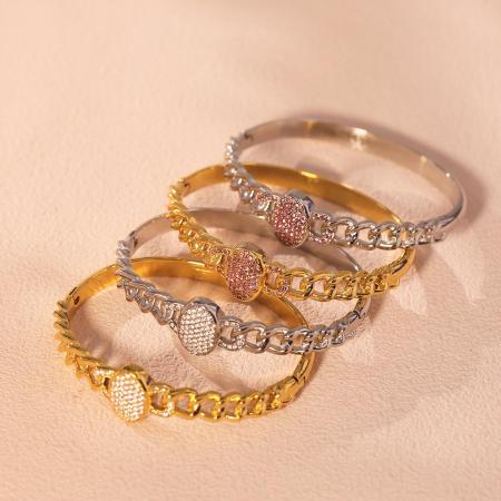 Bracelet jonc ovale de luxe pour femme, en acier inoxydable, couleur or, étanche (1 pièce) 2