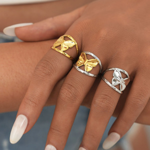 Bague Minimaliste Simple Et Décontractée En Acier Inoxydable Doré, Couleur Papillon, 1 Pièce h5 Image5