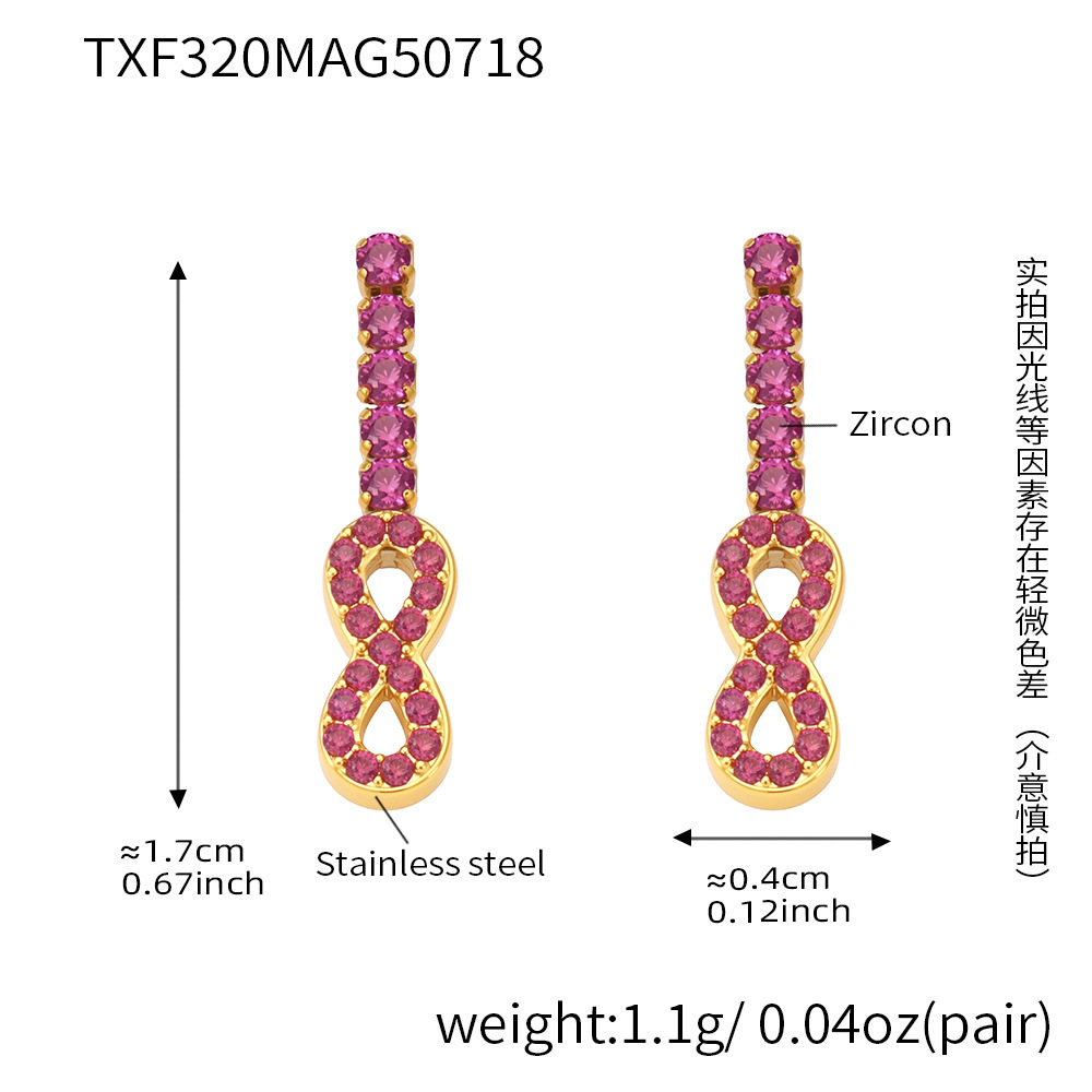 1 Paire De Boucles D'Oreilles Puces Luxueuses En Forme D'Infini, En Acier Inoxydable Étanche, Couleur Or, Avec Zircon. h5Image2