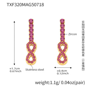 1 Paire De Boucles D'Oreilles Puces Luxueuses En Forme D'Infini, En Acier Inoxydable Étanche, Couleur Or, Avec Zircon. h5 Image2