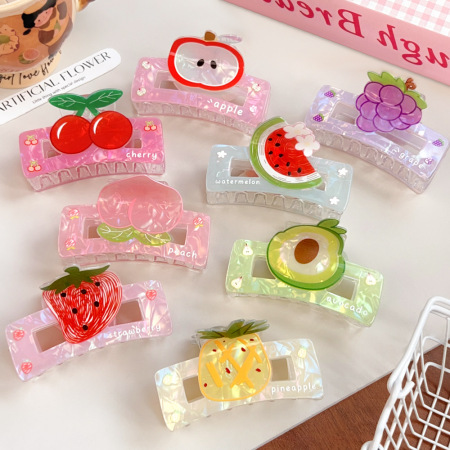 Pinces à cheveux en acrylique pour femmes, série Fruits, 1 pièce
