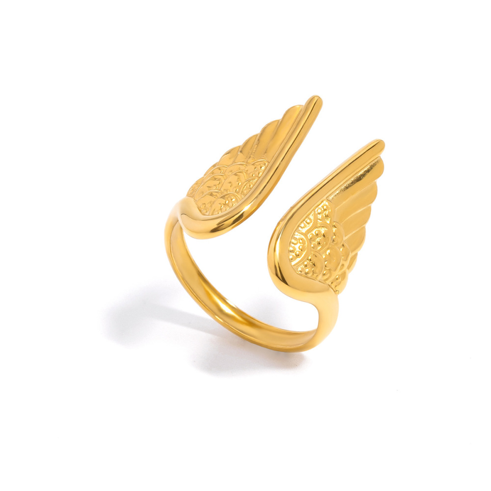Bague Tendance En Acier Inoxydable Doré, Ornée D'Ailes Délicates (1 Pièce). 