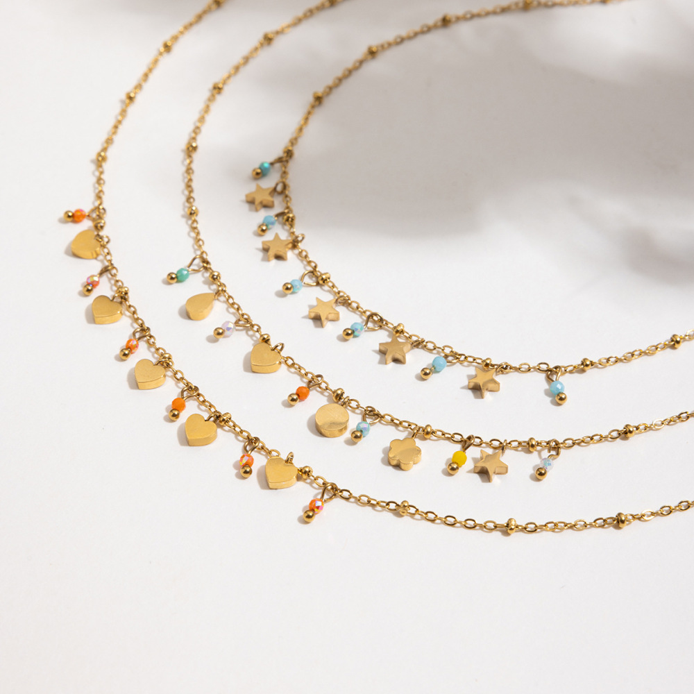 Collier Pendentif Femme En Acier Inoxydable Doré, Délicat Et Mignon, En Forme De Cœur, Étanche (1 Pièce) Image2