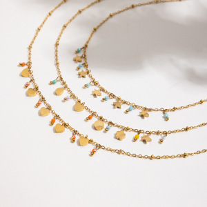 Collier Pendentif Femme En Acier Inoxydable Doré, Délicat Et Mignon, En Forme De Cœur, Étanche (1 Pièce) h5 Image2