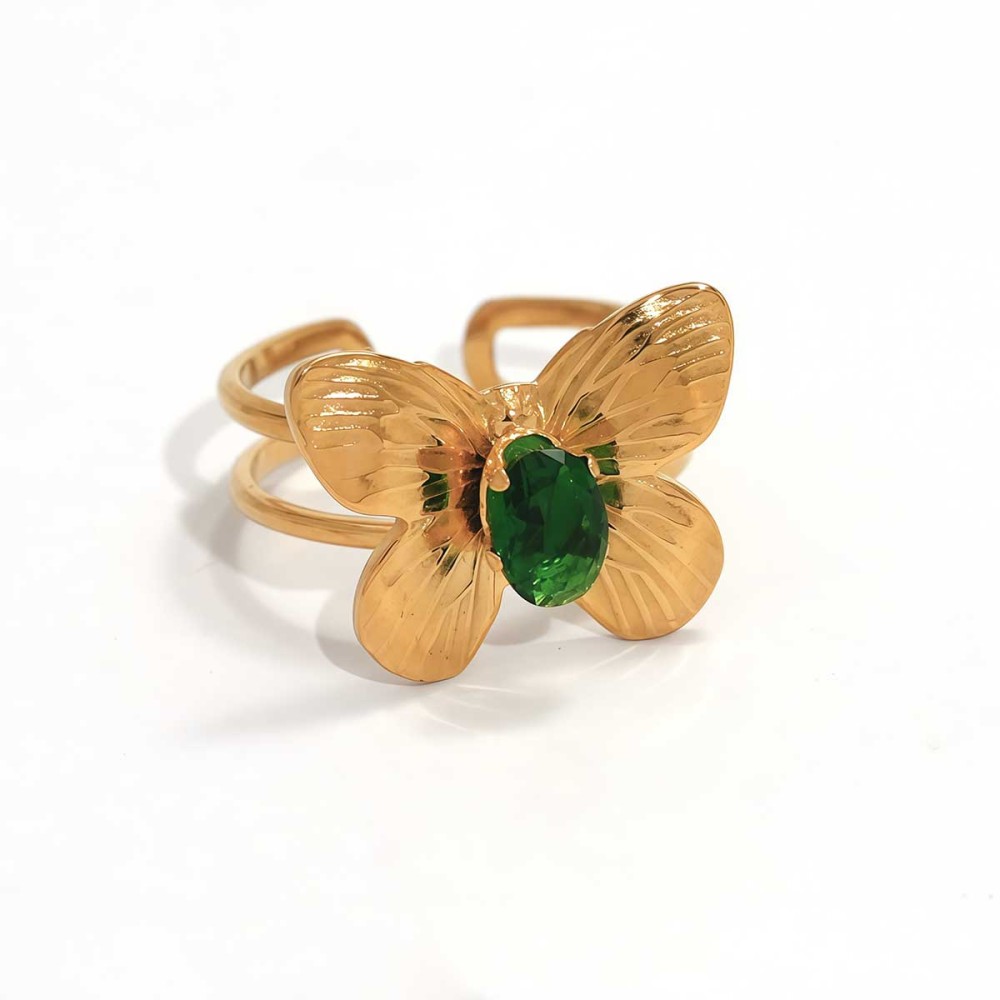 Bague Papillon En Acier Inoxydable Couleur Or, 1 Pièce