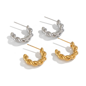 1 Paire De Boucles D'Oreilles Créoles En Acier Inoxydable Doré, Étanches. h5 Image6