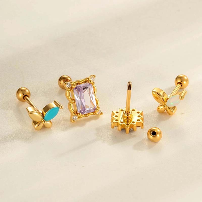 Boucle D'Oreille Piercing Papillon En Cuivre Doré Et Zircon Image3