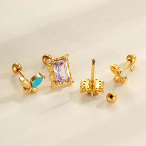Boucle D'Oreille Piercing Papillon En Cuivre Doré Et Zircon h5 Image3