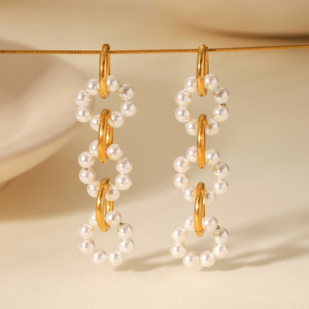 Boucles D'Oreilles Perles Pour Femme, Collection Daily Circle, En Acier Inoxydable Étanche (1 Paire) Image3