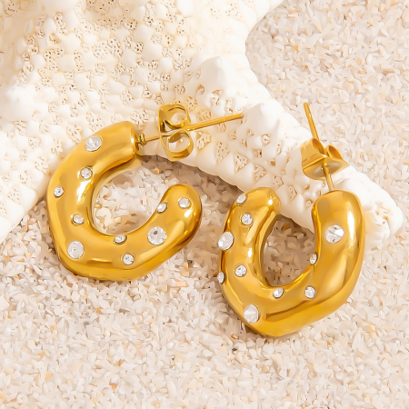 1 paire de boucles d'oreilles créoles en acier inoxydable doré, étanches, en forme de C