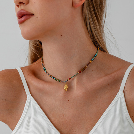 Collier de perles couleur or en pierres naturelles, 1 pièce