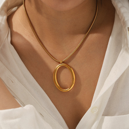 Collier pendentif femme en acier inoxydable de forme irrégulière, étanche, couleur or (1 pièce)