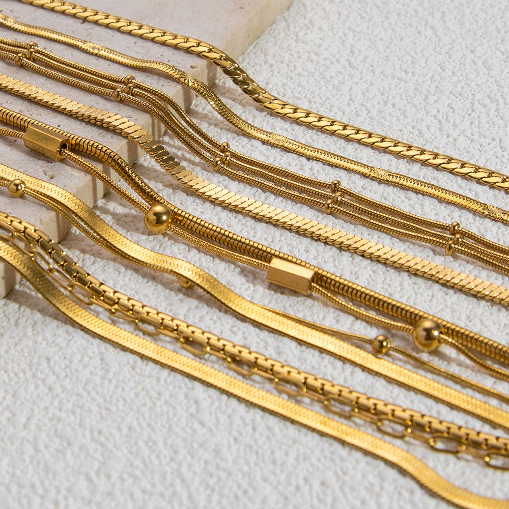 Bracelet Chaîne Pour Femme, 1 Pièce, Série Classique, Couleur Unie, En Acier Inoxydable, Étanche, Doré, À Faire Soi-Même Image4