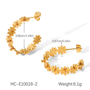 Boucles D'Oreilles Puces Pour Femmes, Motif Floral Simple Du Quotidien, En Acier Inoxydable Étanche, Couleur Or. h5 Image2