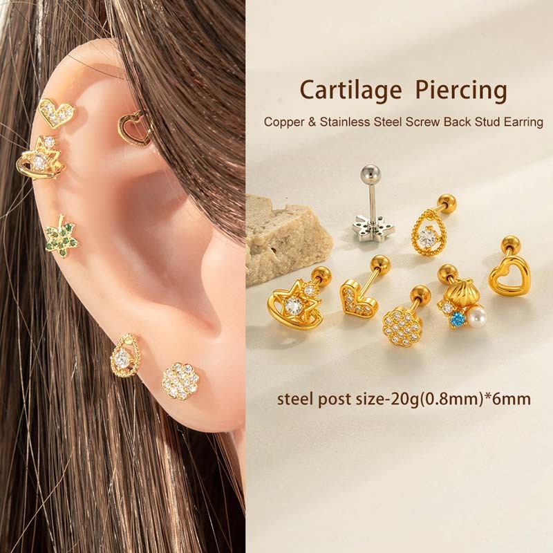 Boucles D'Oreilles Perçantes Élégantes En Forme De Coquillage, Couleur Cuivre Et Or, Zircone, Pour Femme, 1 Pièce Image5