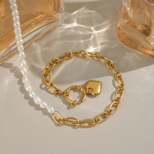 Collier En Acier Inoxydable Imperméable Avec Perles En Forme De Cœur (1 Pièce) h5 Image4