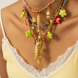 Collier Tressé Pour Femme, 1 Pièce, En Acier Inoxydable Imperméable, Couleur Or, Motif Poisson Exquis h5 Image2