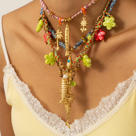 Collier tressé pour femme, 1 pièce, en acier inoxydable imperméable, couleur or, motif poisson exquis 2