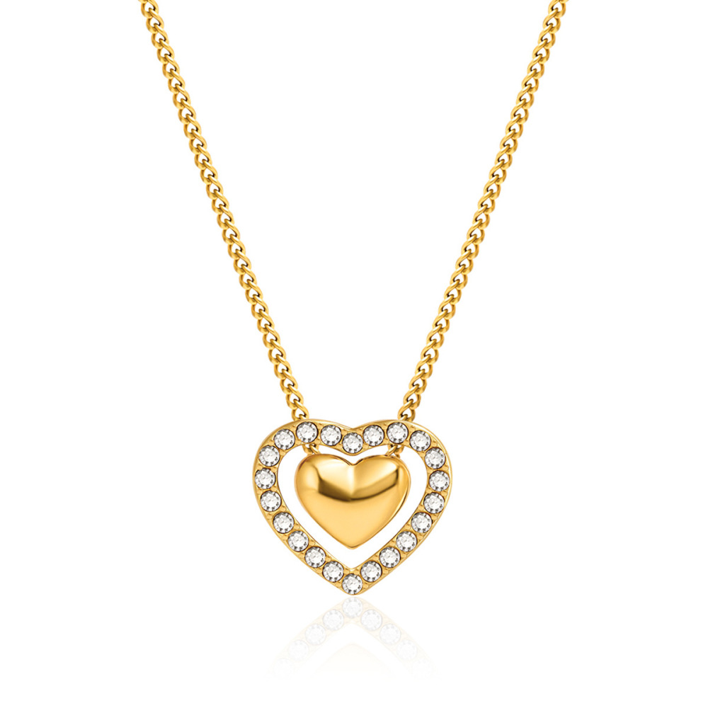 Collier Pendentif Femme En Forme De Cœur, En Acier Inoxydable Étanche, Couleur Or (1 Pièce) 
