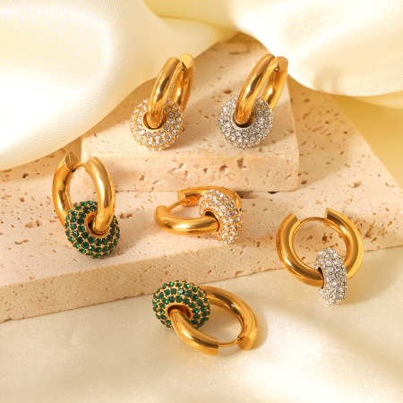 Boucles d'oreilles pendantes pour femmes, style géométrique simple, en acier inoxydable étanche avec zircon.