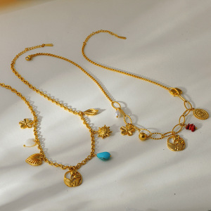Collier Pendentif Femme En Acier Inoxydable Étanche, Motif Fleur, Cœur Et Soleil (1 Pièce) h5 Image2
