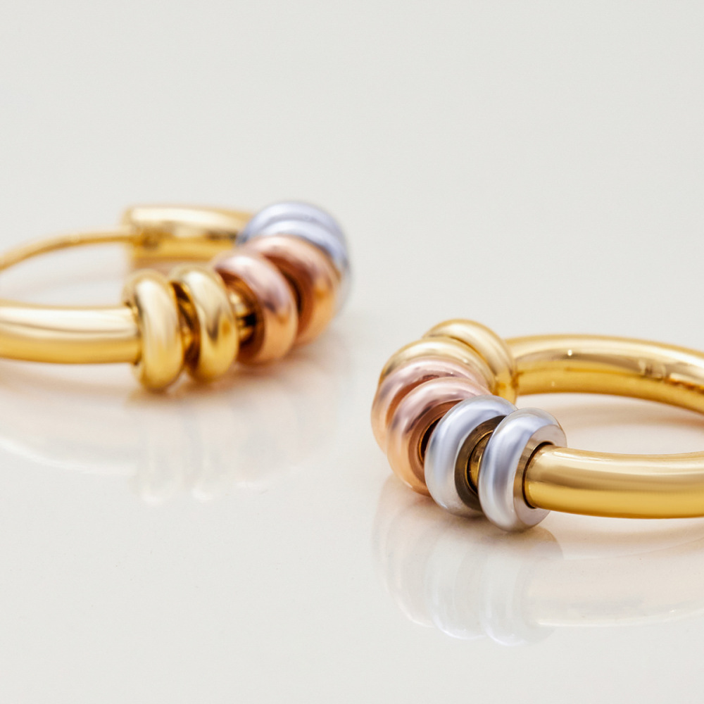 1 Paire De Boucles D'Oreilles Créoles Annulaires Modernes En Acier Inoxydable Étanche Couleur Or Pour Femme Image5