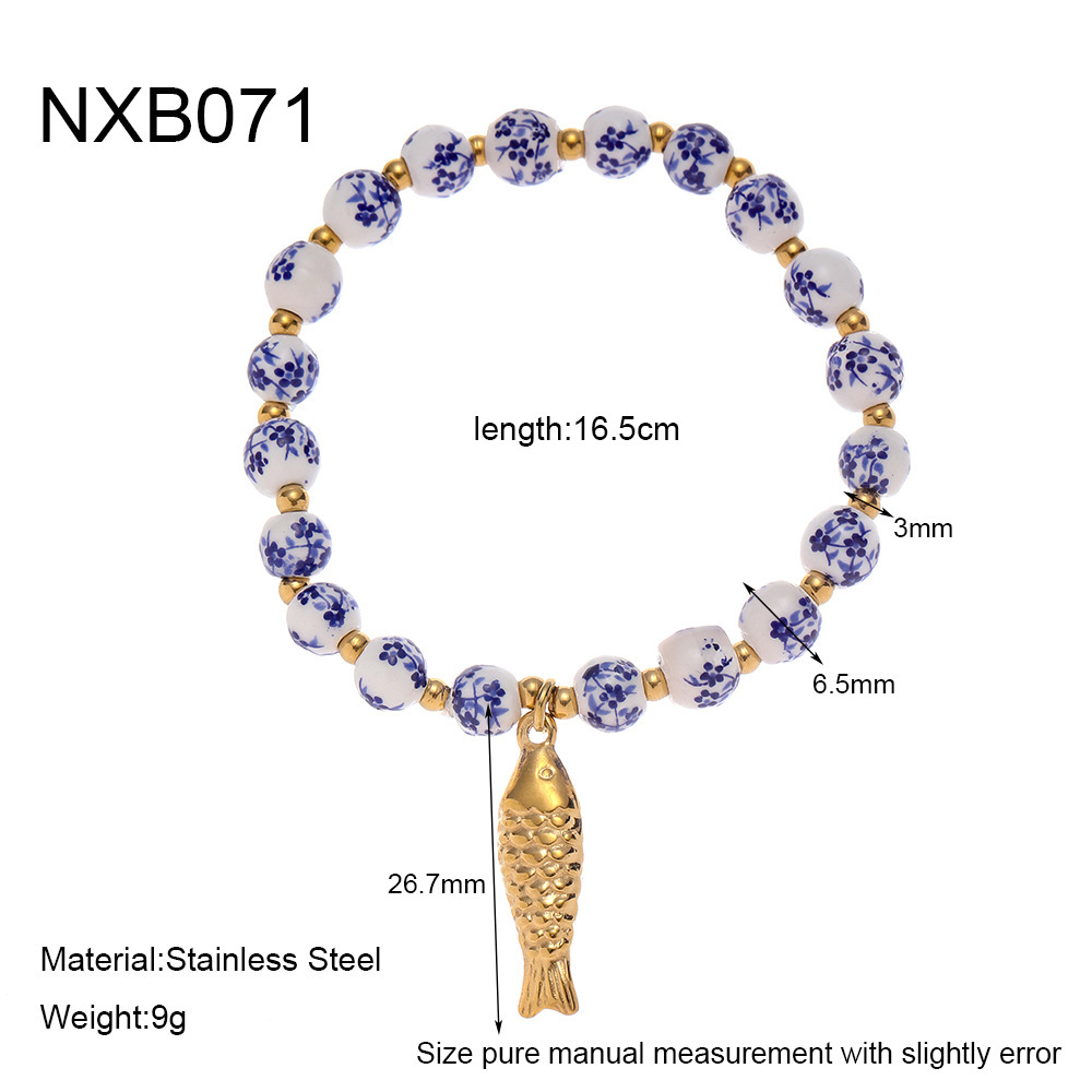 Bracelet De Perles Pour Femme, Série Classique, Élégant, En Céramique, Couleur Or, Motif Floral 