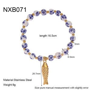 Bracelet De Perles Pour Femme, Série Classique, Élégant, En Céramique, Couleur Or, Motif Floral h5 
