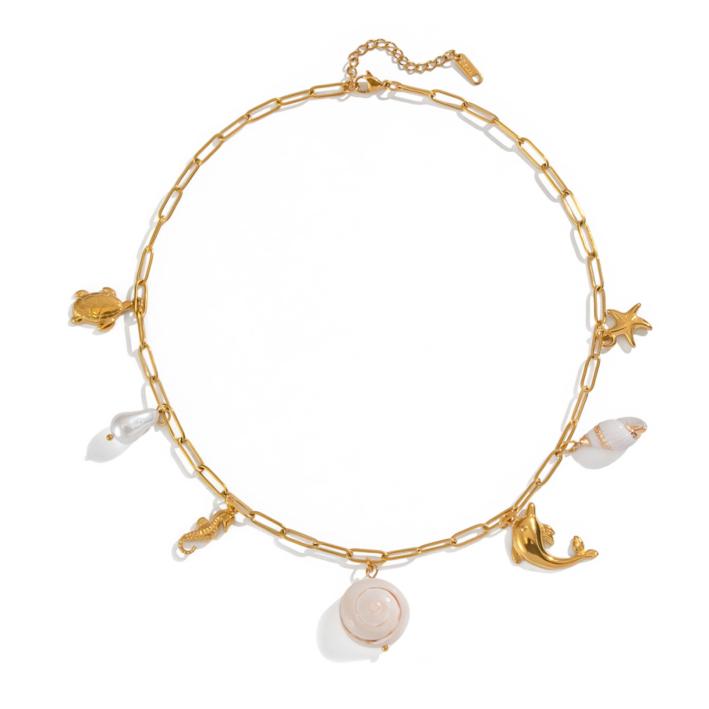 Collier Pendentif En Acier Inoxydable, Couleur Or, Avec Coquillage Naturel (1 Pièce) Image6