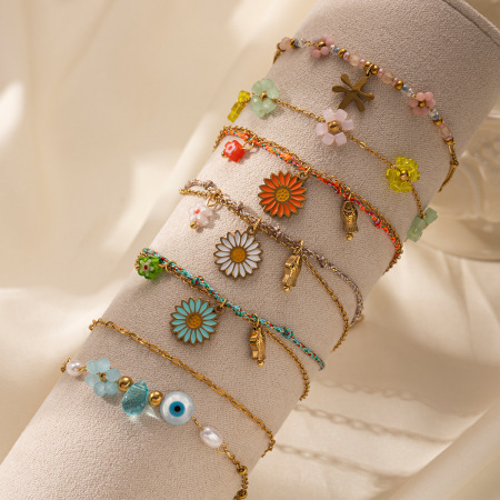 Bracelet tressé en acier inoxydable doré, étanche, motif floral doux (1 pièce), collection romantique 2