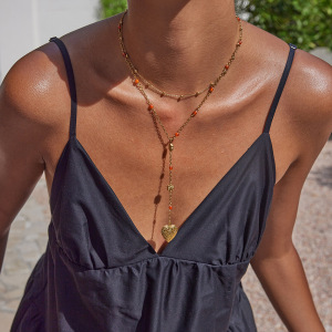 Collier Superposé Sophistiqué En Acier Inoxydable, Couleur Or, Avec Pendentif Cœur (1 Pièce) h5 Image3