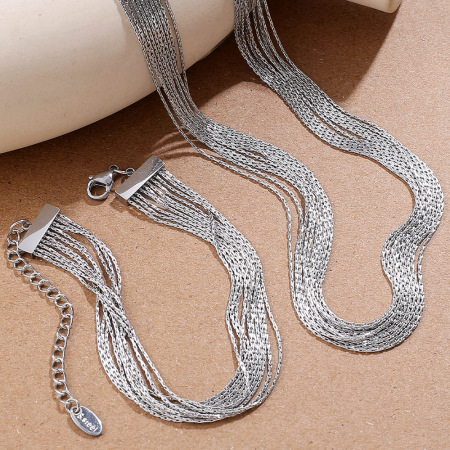 Ensemble collier et chaîne en acier inoxydable étanche couleur or 2