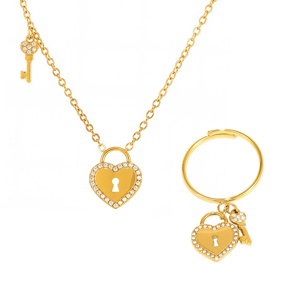 Collier Pendentif Femme Sweet Lock En Forme De Cœur, En Acier Inoxydable Étanche, Couleur Or (1 Pièce) Image9
