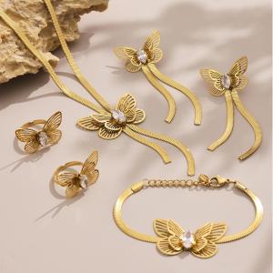 Ensemble De Bijoux Pour Femme 1 Pièce, Motif Papillon Romantique, En Acier Inoxydable Étanche Couleur Or h5 Image7