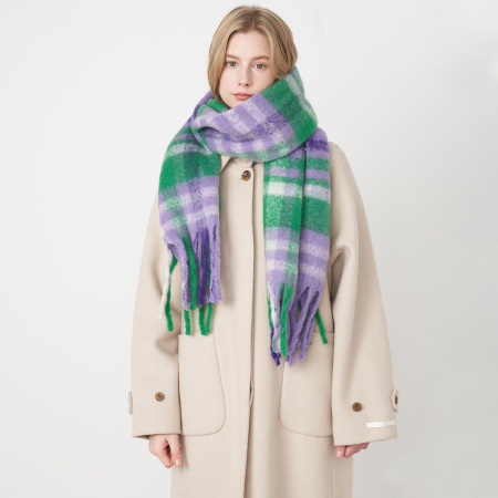 1 écharpe d'hiver romantique décontractée en polyester à carreaux de couleurs mélangées pour femme