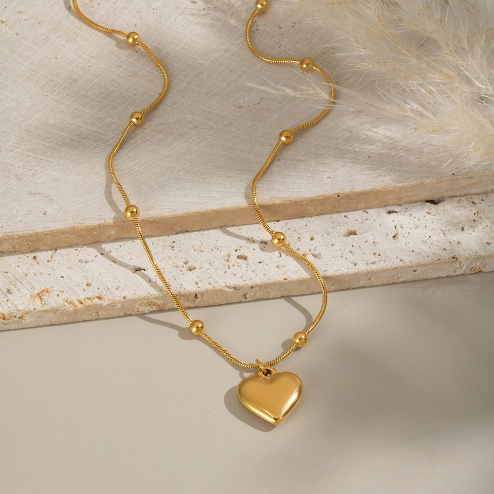 Collier Pendentif Cœur En Acier Inoxydable Étanche Couleur Or (1 Pièce) Image3