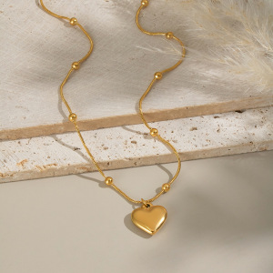 Collier Pendentif Cœur En Acier Inoxydable Étanche Couleur Or (1 Pièce) h5 Image3