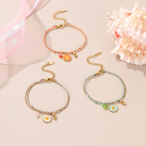 Bracelet Tressé En Acier Inoxydable Imperméable Avec Motif Floral Romantique (1 Pièce) h5 Image3