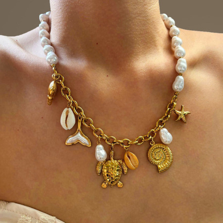 Collier pendentif Oceanic en acier inoxydable étanche couleur or (1 pièce)