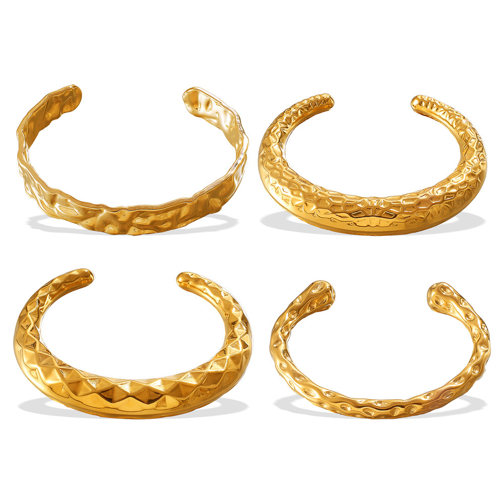 Bracelet Manchette En Acier Inoxydable Doré, Imperméable, À Motif Écossais (1 Pièce). Image5