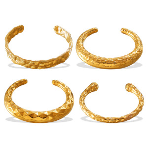 Bracelet Manchette En Acier Inoxydable Doré, Imperméable, À Motif Écossais (1 Pièce). h5 Image5