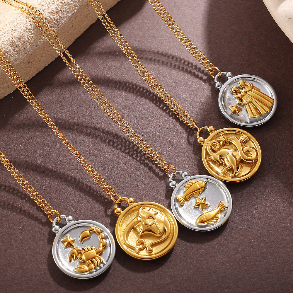 Collier Pendentif En Acier Inoxydable Étanche, 1 Pièce, Avec Signes Du Zodiaque Et Couleurs Assorties Image3