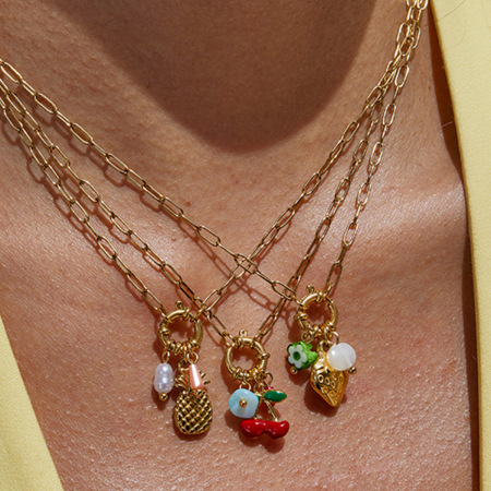Collier pendentif femme en acier inoxydable étanche couleur or, motif fruits sucrés éclatants (1 pièce)