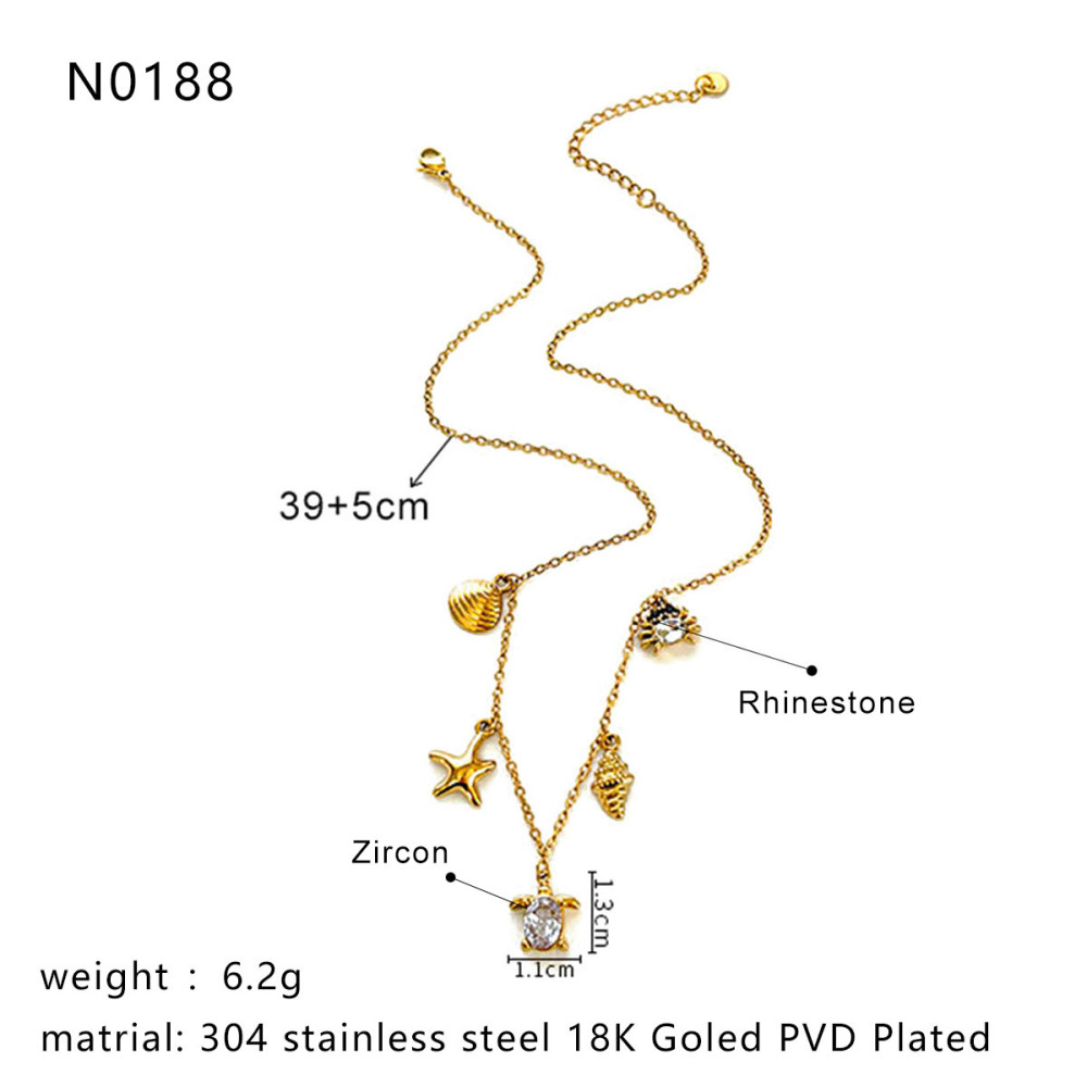 Collier Pendentif Oceanic En Acier Inoxydable Étanche Couleur Or (1 Pièce)