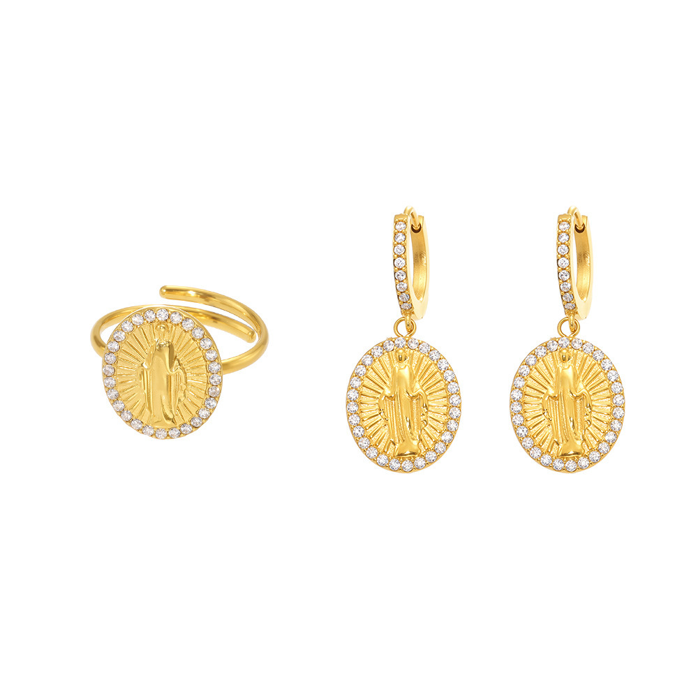 Ensemble De Bijoux Pour Femme Avec Figurine Rétro, En Acier Inoxydable, Étanche, Couleur Or Et Zircon. Image7