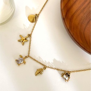 Collier Pendentif Oceanic En Acier Inoxydable Étanche Couleur Or (1 Pièce) h5 Image3