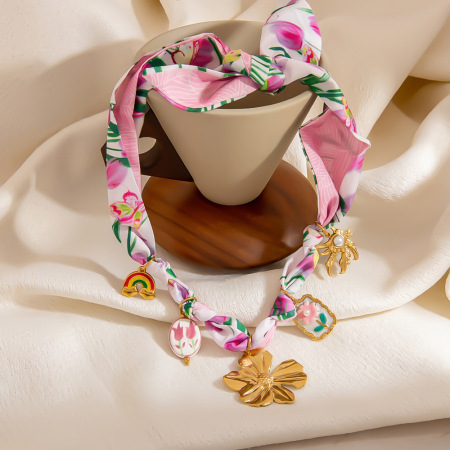 Collier pendentif en soie pour femme, série romantique, motif floral quotidien, 1 pièce 2