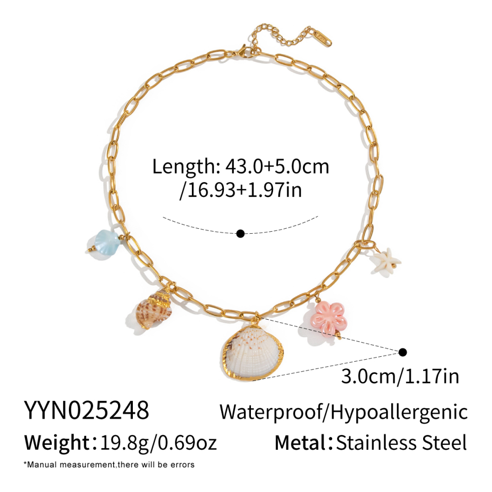 Collier Pendentif Romantique En Acier Inoxydable Doré, Couleur Coquillage, 1 Pièce